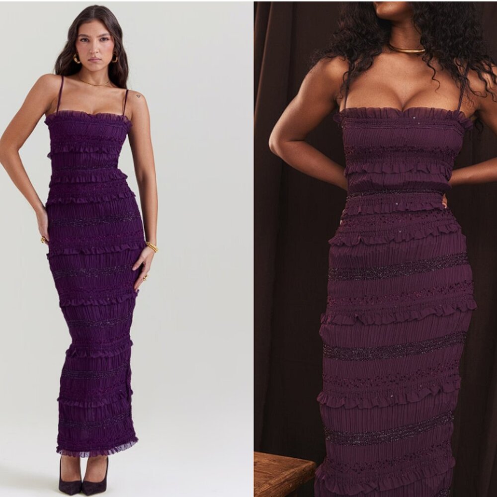 HOUSE OF CB 'Solana' Grape Sequin Pleat Corset Dress NWOT